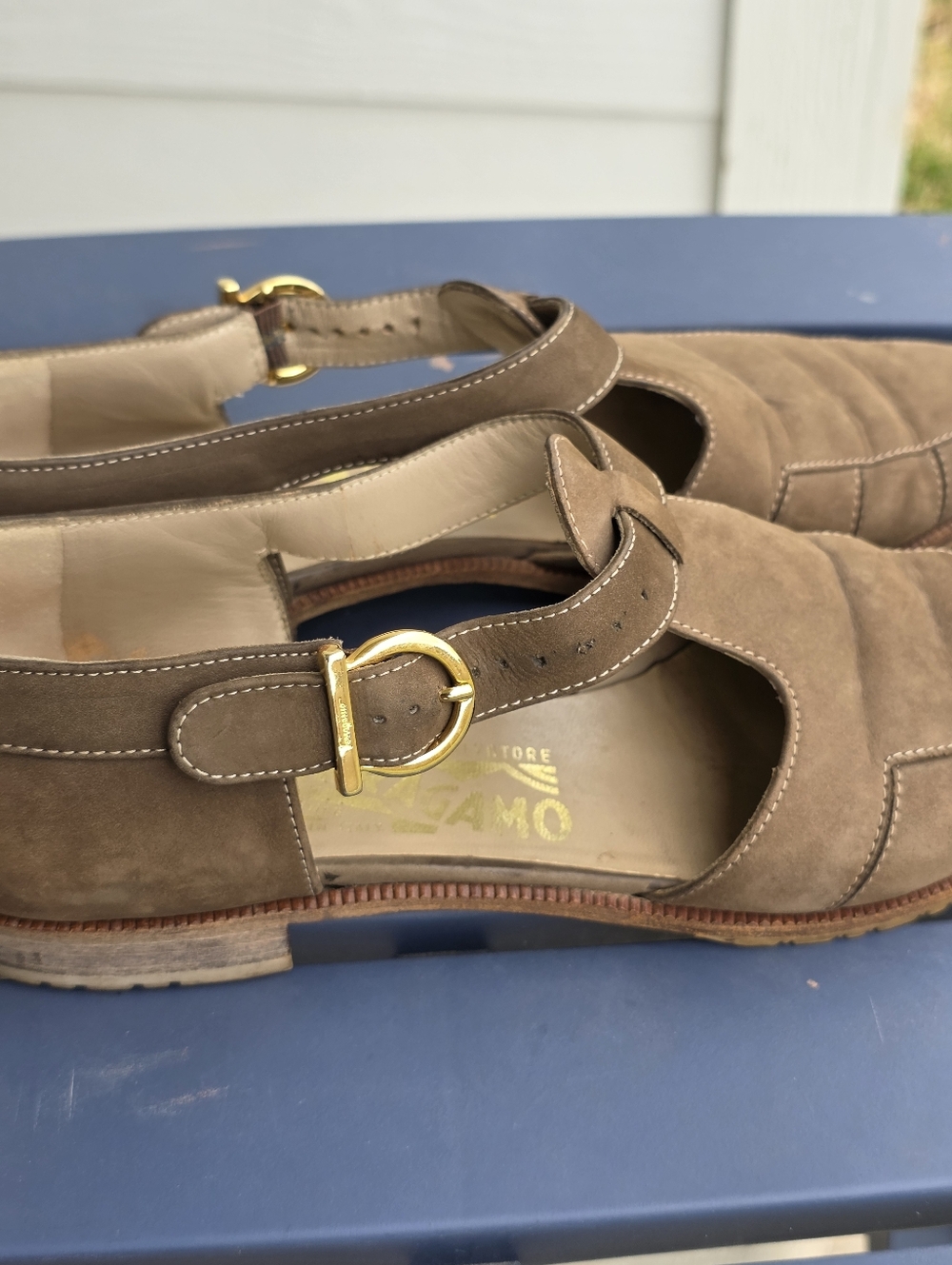 Salvatore Ferragamo Brown Suede Mary Jane Flats 8.5 AAAA Italy Buckle Comfort - Picture 10 of 13